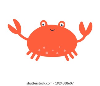 Happy red crab. Vector cute character. Hand-drawn doodle. Isolated on a white background. Design for children.