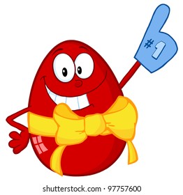 Happy Red Easter Egg Wearing A Number One Glove