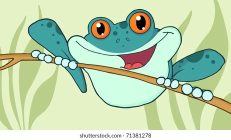 Happy Red Eyed Blue Tree Frog In Jungle