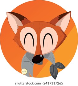 Happy red Fox with a Big Catch - a dead fish as its prey - head only