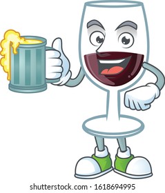 Happy red glass of wine mascot design with a big glass