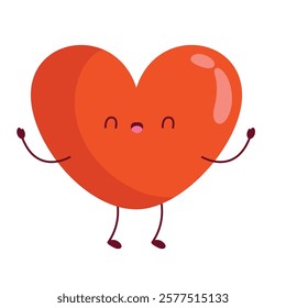 A happy red heart character with a cheerful smile in cartoon style