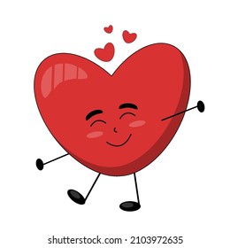 fröhliches rotes Herz, Herzcharakter mit Ausdruck von Liebe, Freude im Gesicht