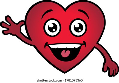 Happy Red Heart Character. Vector Illustration.