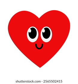 Happy red heart with large, expressive eyes and a cheerful smile. Vector illustration