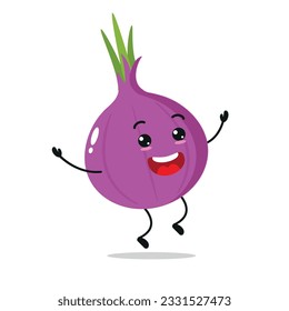 Happy Red Onion Jump In The Air Vector Illustration Character