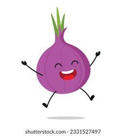 Happy Red Onion Jumping In The Air Alone Vector Illustration Character