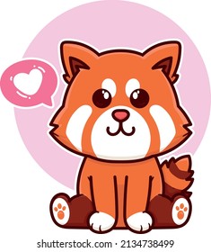 happy red panda adorable cartoon doodle vector illustration flat design style