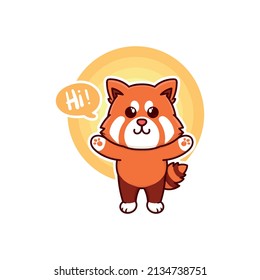 happy red panda adorable cartoon doodle vector illustration flat design style
