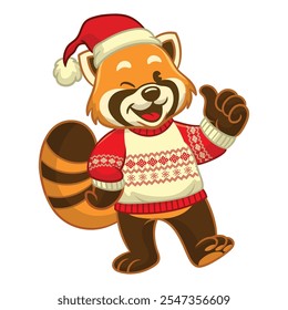 Happy Red Panda Cartoon Mascot Wearing Ugly Sweater