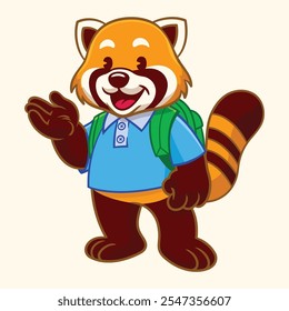 Personaje de mascota de niño escolar Panda rojo feliz