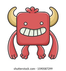 Happy red square Devil cartoon monster isolated on white