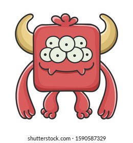 Happy red square Devil cartoon monster isolated on white