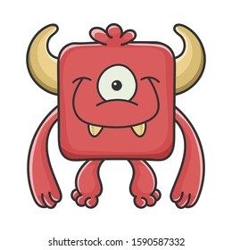 Happy red square Devil cartoon monster isolated on white