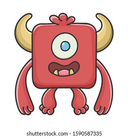 Happy red square Devil cartoon monster isolated on white