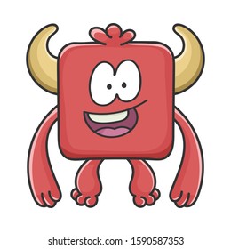 Happy red square Devil cartoon monster isolated on white