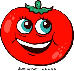 Happy red tomato , illustration, vector on white background