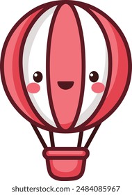 Happy red and white hot air balloon in a kawaii style 