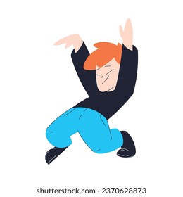 Happy Redhead Boy Moving Body Having Fun Vector Illustration