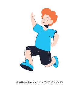 Happy Redhead Boy Running Having Fun Vector Illustration