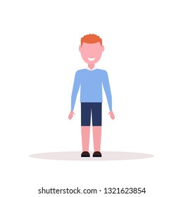 happy redhead boy standing pose little child male cartoon character full length flat white background