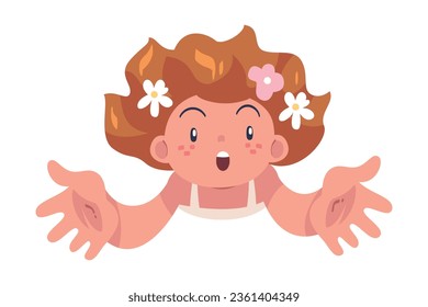 Happy Redhead Girl with Her Hands Up Above View Vector Illustration