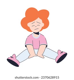 Happy Redhead Girl Sitting on the Ground Having Fun Vector Illustration