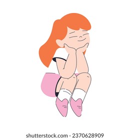 Happy Redhead Girl Sitting and Smiling Vector Illustration