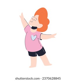 Happy Redhead Girl with Stretched Hands Having Fun Vector Illustration