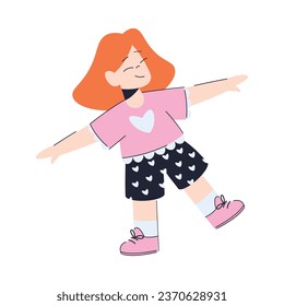 Happy Redhead Girl with Stretched Hands Having Fun Vector Illustration