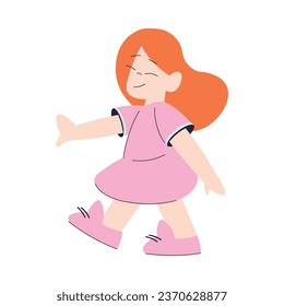 Happy Redhead Girl Walking Having Fun Vector Illustration