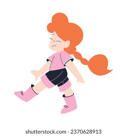 Happy Redhead Girl Walking and Smiling Having Fun Vector Illustration