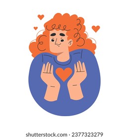 Happy Redhead Woman with Emotion of Love Showing Facial Expression Vector Illustration