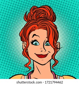 Happy redhead woman smiling. Comics caricature pop art retro illustration drawing