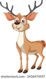 A happy reindeer with antlers in vector style.