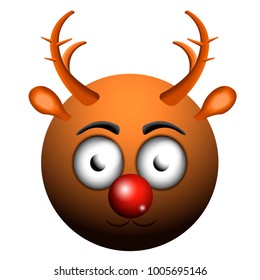 Happy reindeer emoji on a white background, Vector illustration