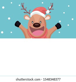 Happy reindeer in merry christmas card for dedication
