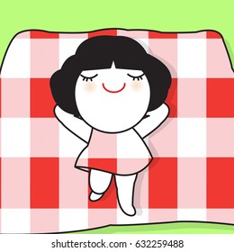 Happy Relax Girl Laying On A Picnic Mat Concept Card Character illustration