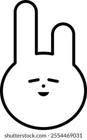 Happy and relaxed bunny face logo with a peace sign, minimalistic black line drawing.