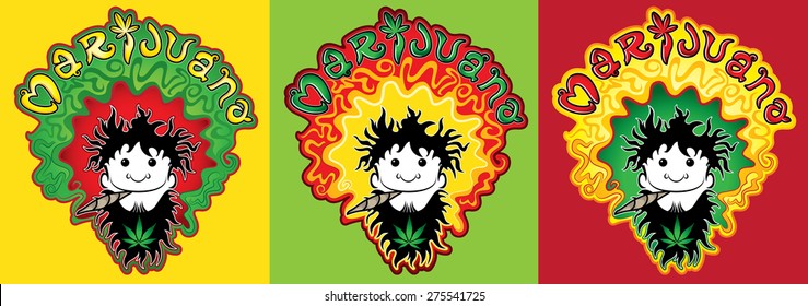 Happy Relaxed Rastafarian Guy Smoking Marijuana Joint Vector Illustration