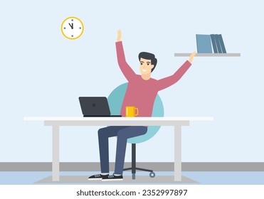 Happy Remote Worker Relaxing and Taking Rest after Completed Project Happiness, Relaxed Remote Worker Working From Home with Happiness and Happy Worker. Remote job and work from home is joyful working