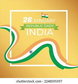 happy republic day 2023 greeting text with flag ribbon and orange vector background social media post 