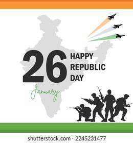 Happy Republic Day 26 January vector illustration. India Republic Day Social Media Post.