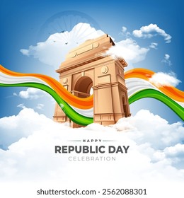 Happy Republic Day Background Design Template Illustration, Indian Republic Day Post Banner Design Template