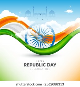 Happy Republic Day Background Design Template Illustration, Indian Republic Day Post Banner Design Template