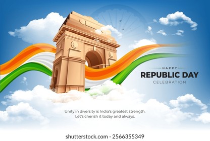 Happy Republic Day Background Design Template Illustration, Indian Republic Day Post Banner Design Template