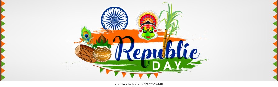 Happy Republic Day Banner Design, 26th January Vector Illustration.