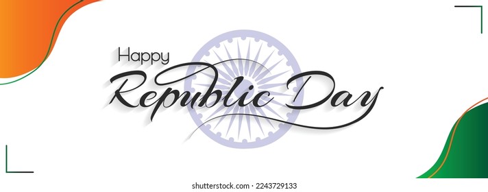 Happy Republic Day Calligraphic Typography Text with Tri Color Indian Flag Background Design, Greeting Card, Cover, Banner. Vector Template