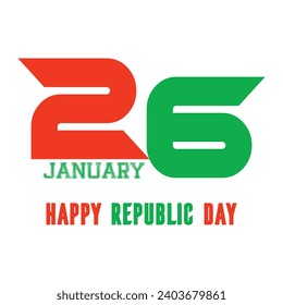 Happy Republic Day Calligraphic Typography Text with Tri Color Indian Flag Background Design, Greeting Card, Cover, Banner. Vector Template