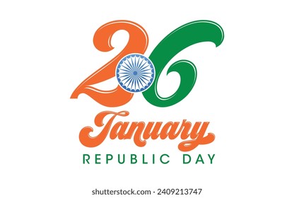Happy Republic Day Calligraphic Typography Text with Tri Color Indian Flag Background Design, Greeting Card, Cover, Banner. Vector Template